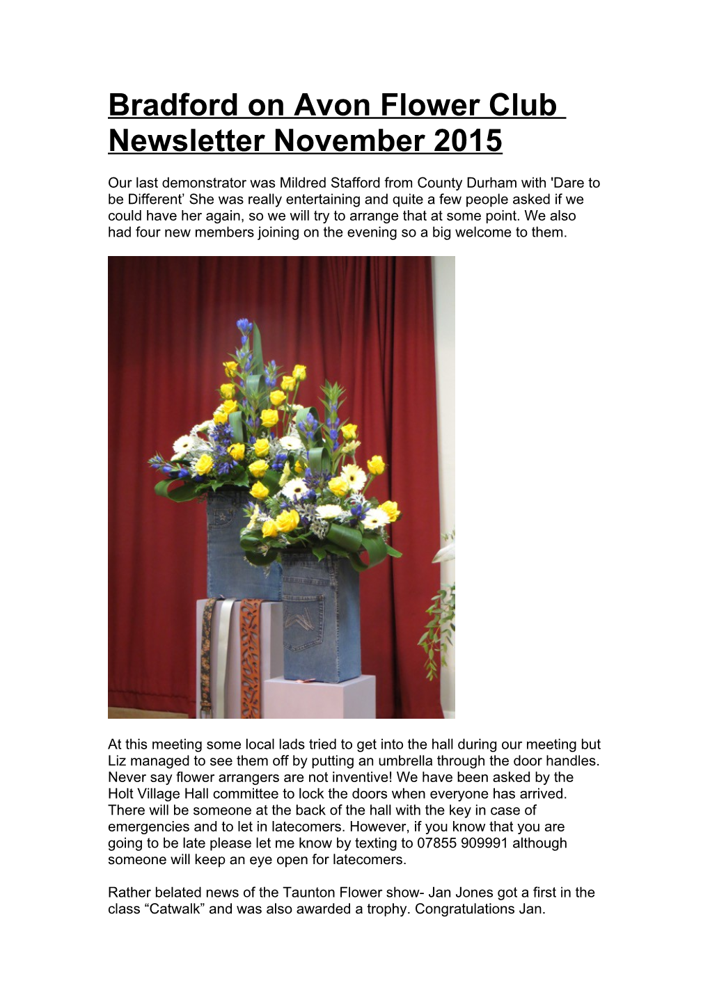 Bradford on Avon Flower Club Newsletter November 2015