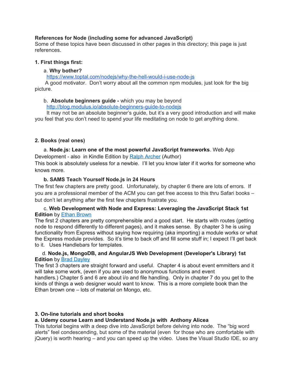 References for Node (Including Some for Advanced Javascript)
