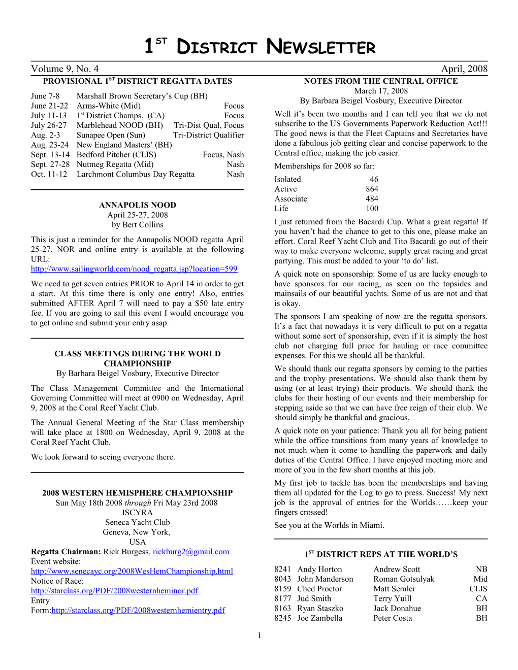 Provisional 1St District Regatta Dates