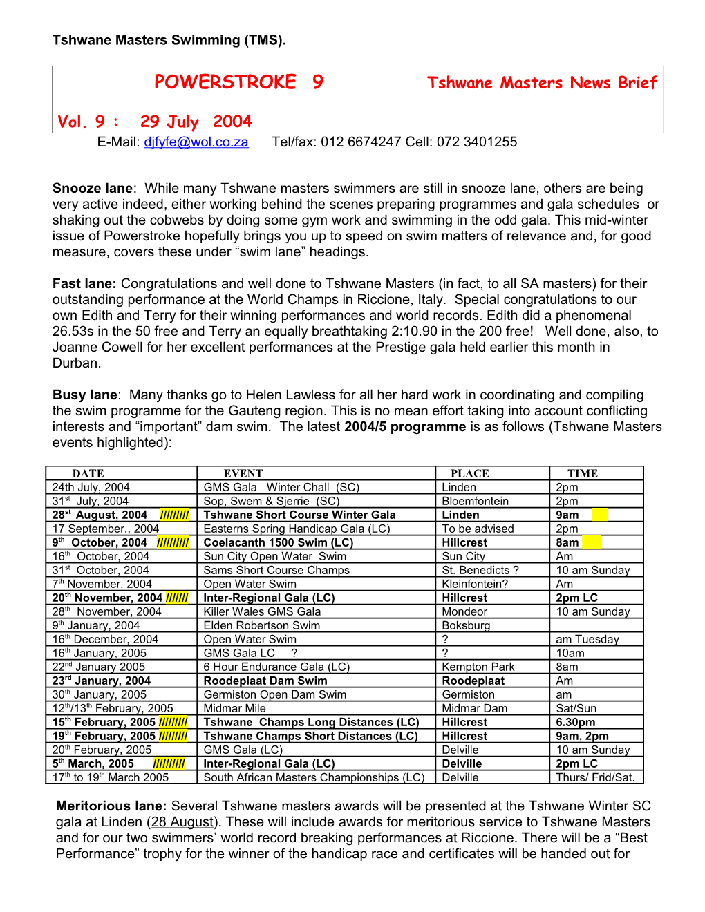 Northern Masters Swimming