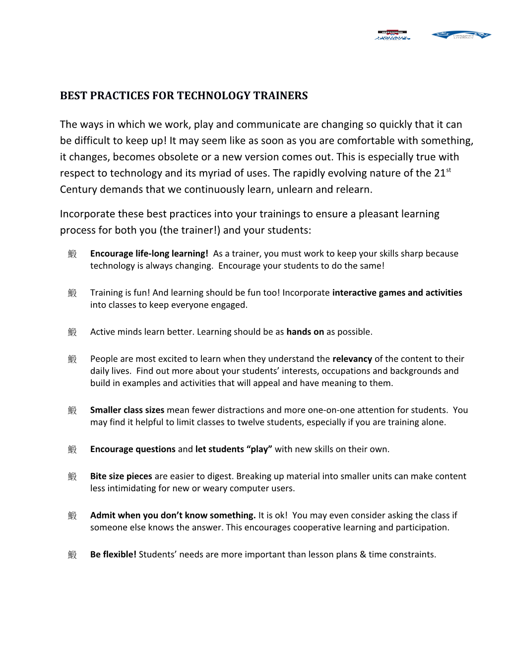 Best Practices for Technology Trainers