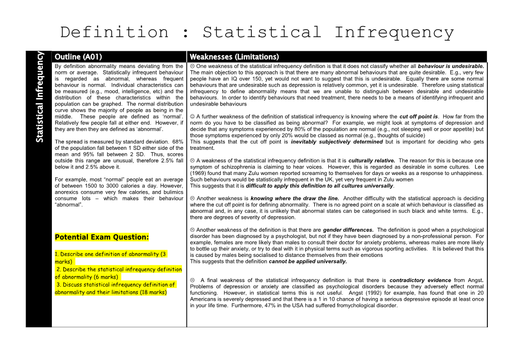 Definition : Statistical Infrequency