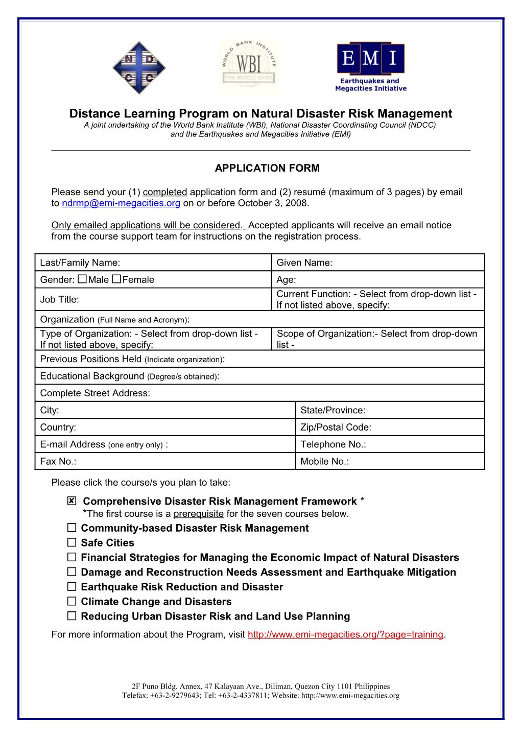 Distance Learning Program on Natural Disaster Risk Management