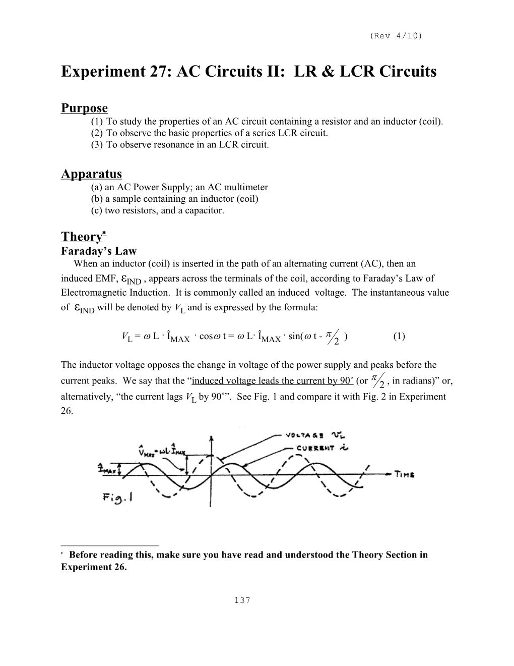 Experiment 2Q AC Circiuts: (II) the RL & RCL-Circuits