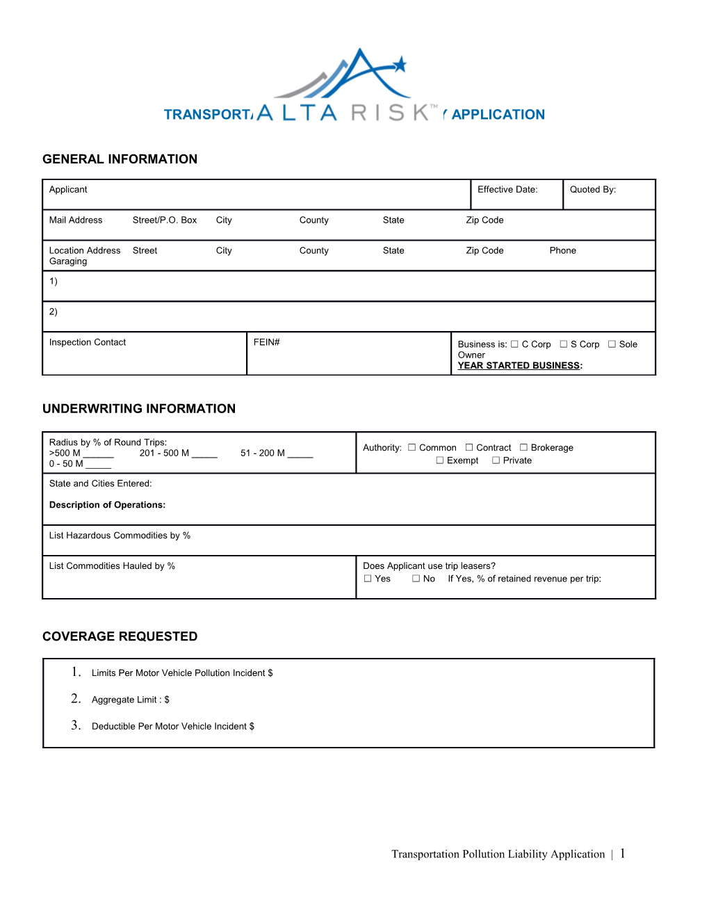 Transportation Pollution Liability Application