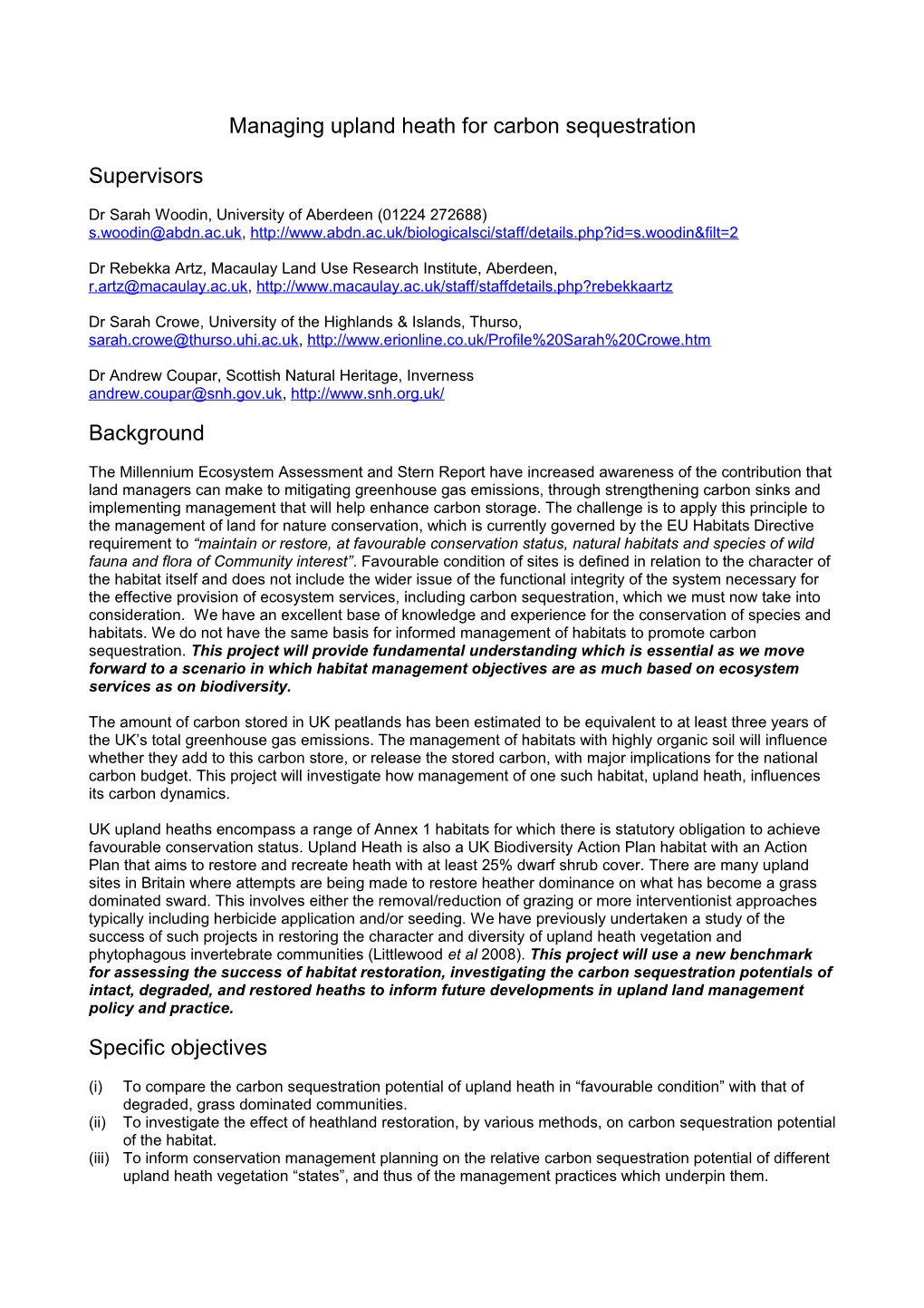 Managing Upland Heath for Carbon Sequestration