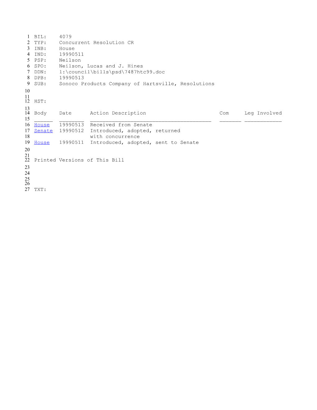 1999-2000 Bill 4079: Sonoco Products Company of Hartsville, Resolutions - South Carolina