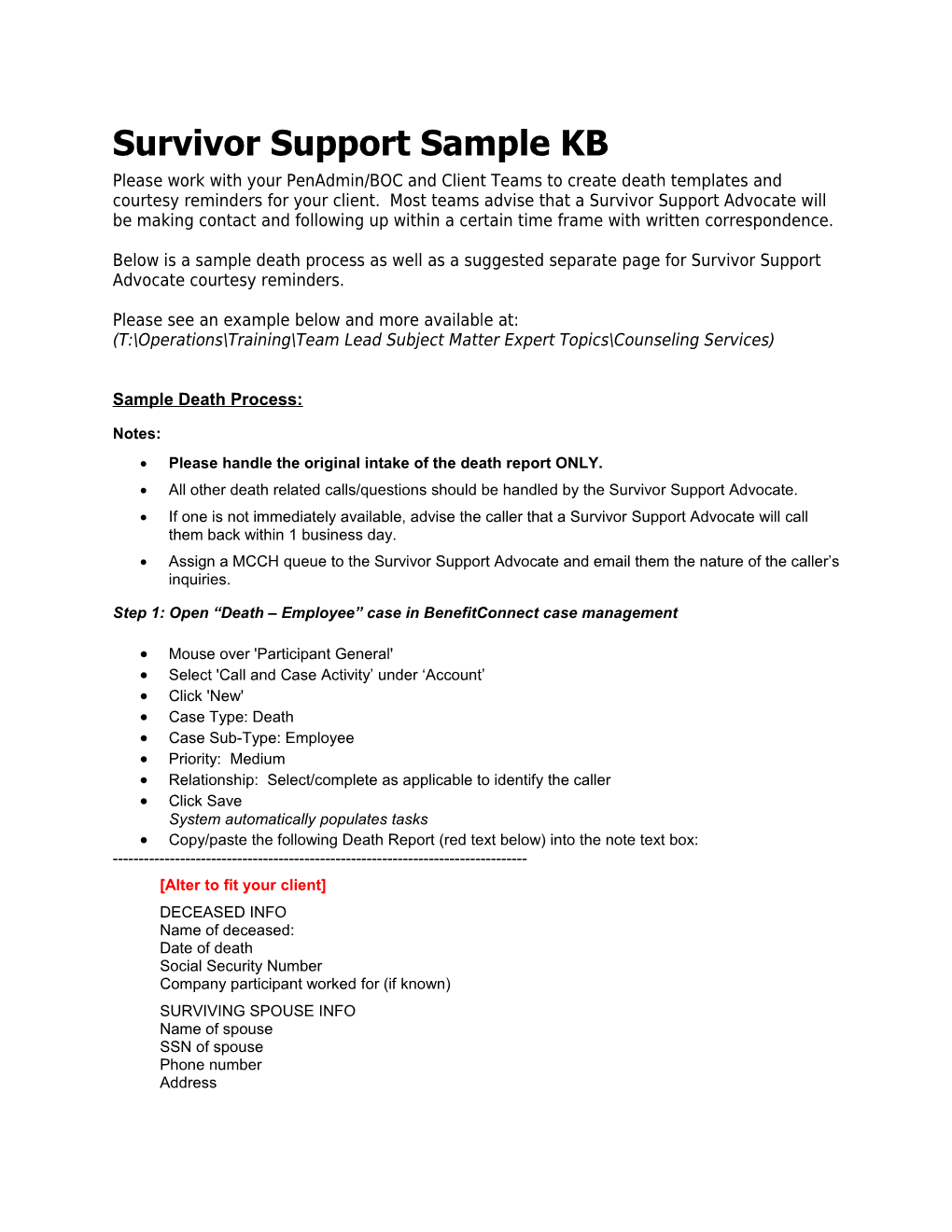 Survivor Support Sample KB