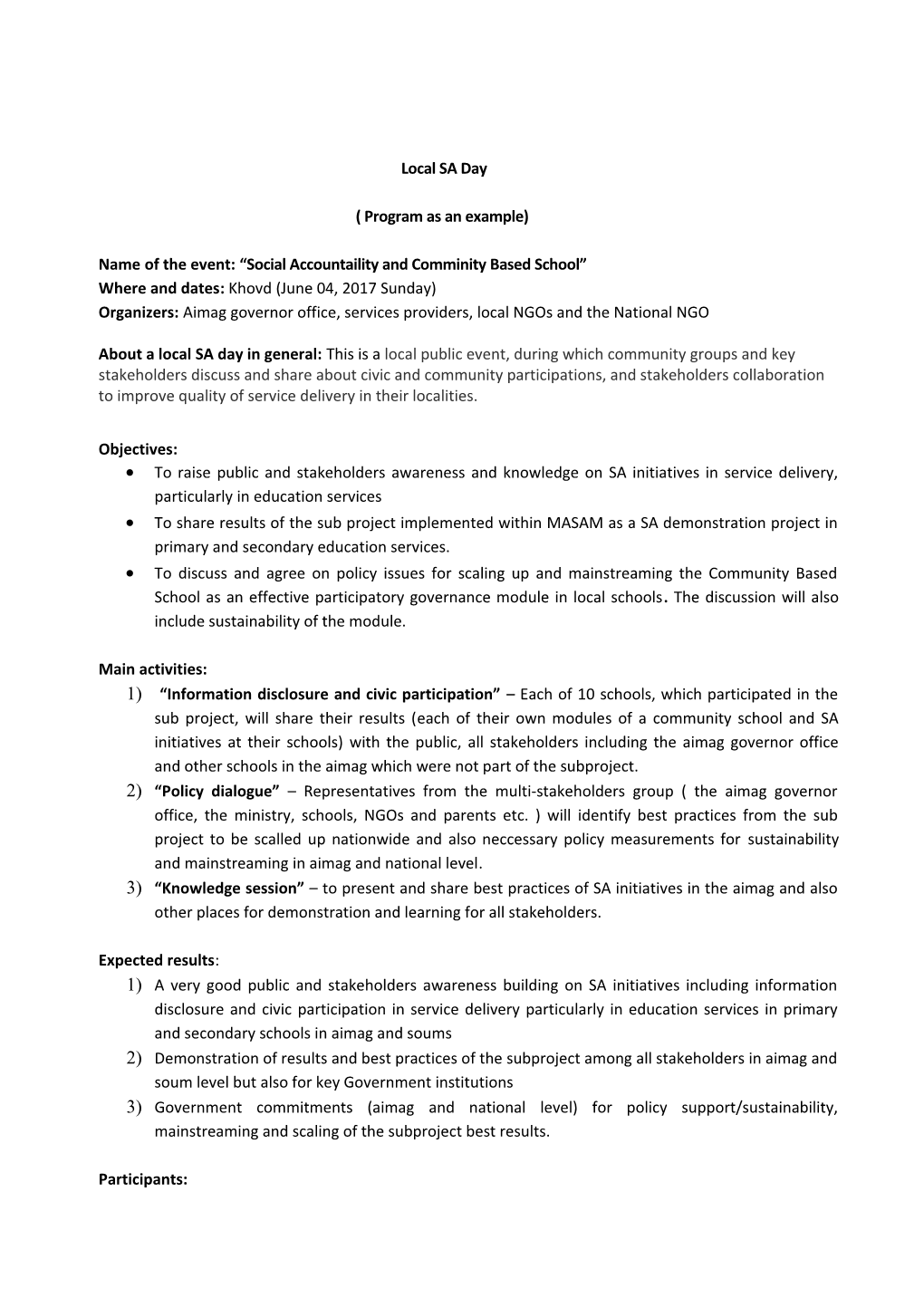 Name of the Event: Social Accountaility and Comminity Based School