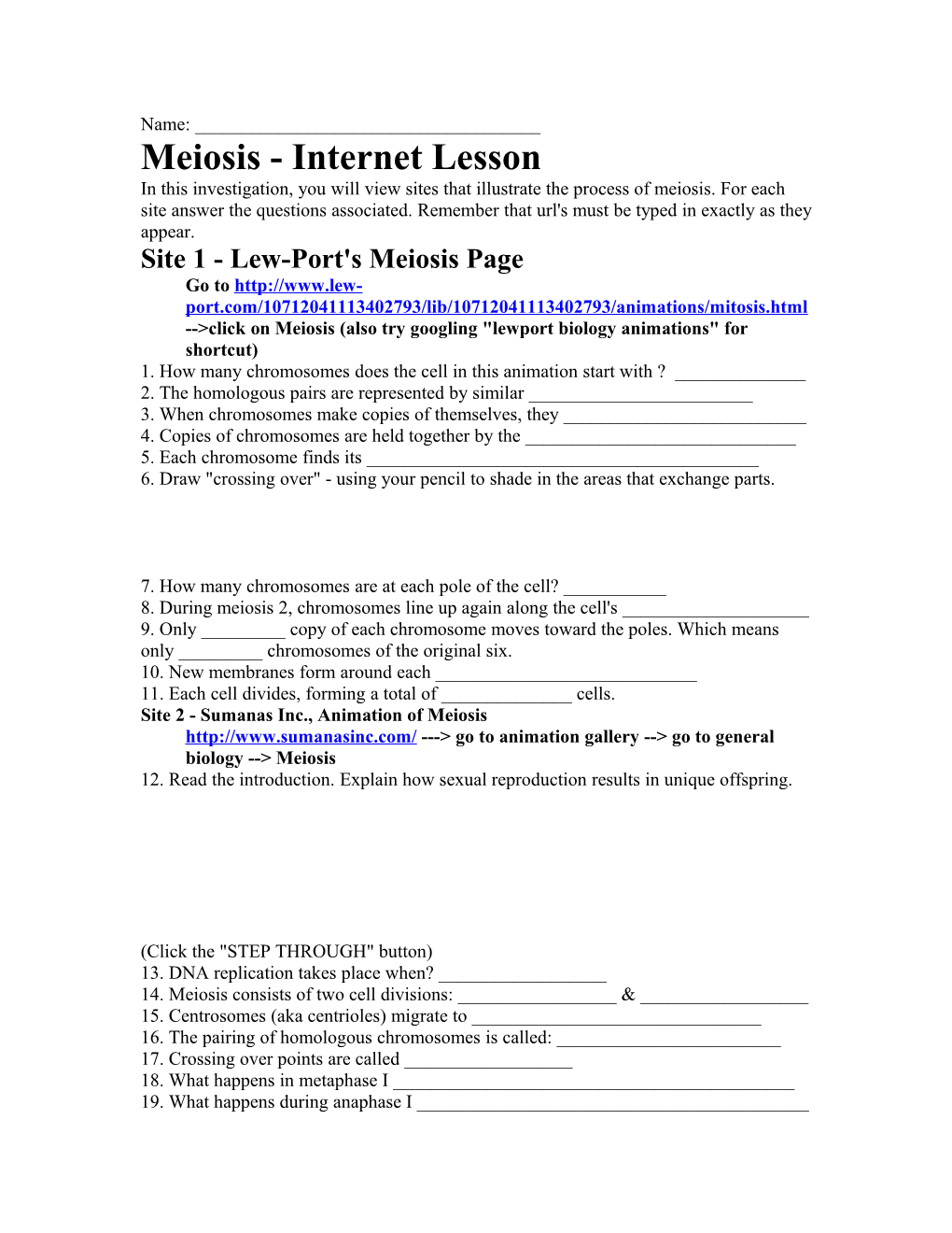 Meiosis - Internet Lesson