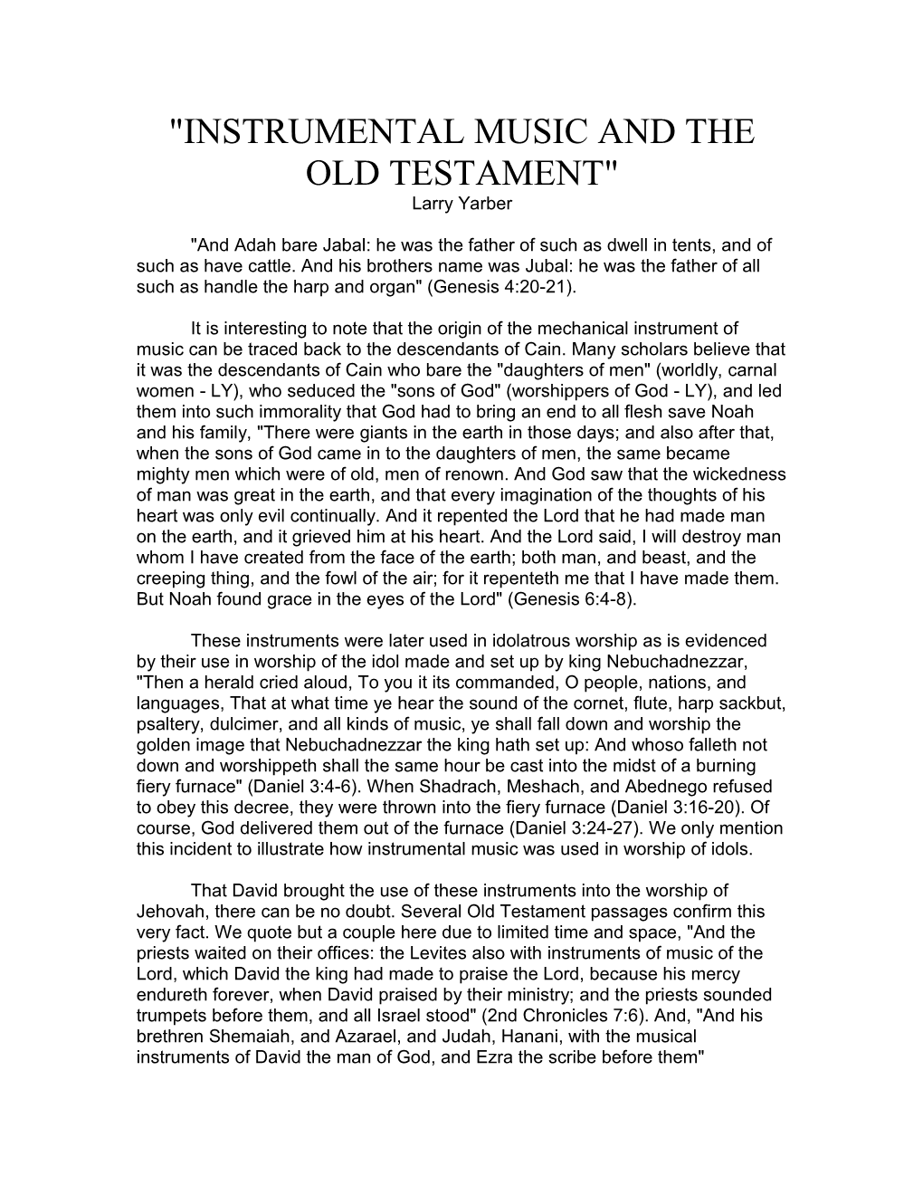 Instrumental Music and the Old Testament