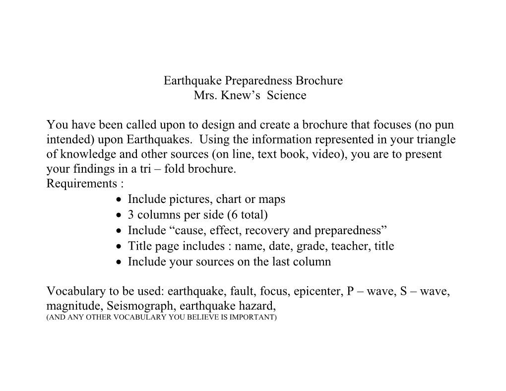 Earthquake Preparedness Brochure