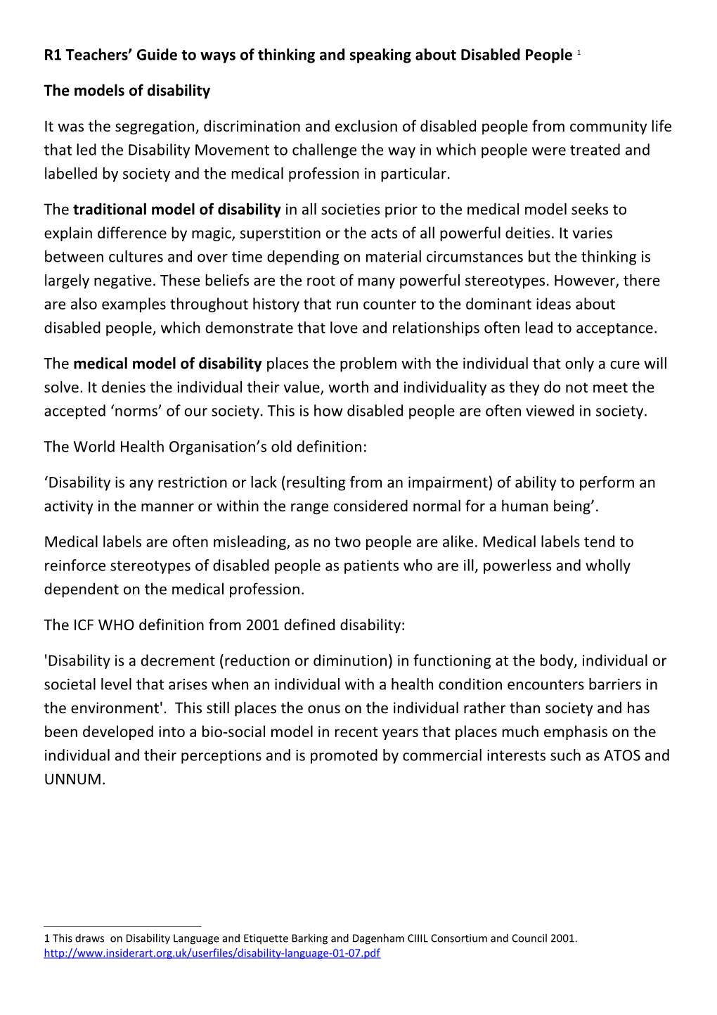 R1 Teachers Guide to Ways of Thinking and Speaking About Disabled People 1