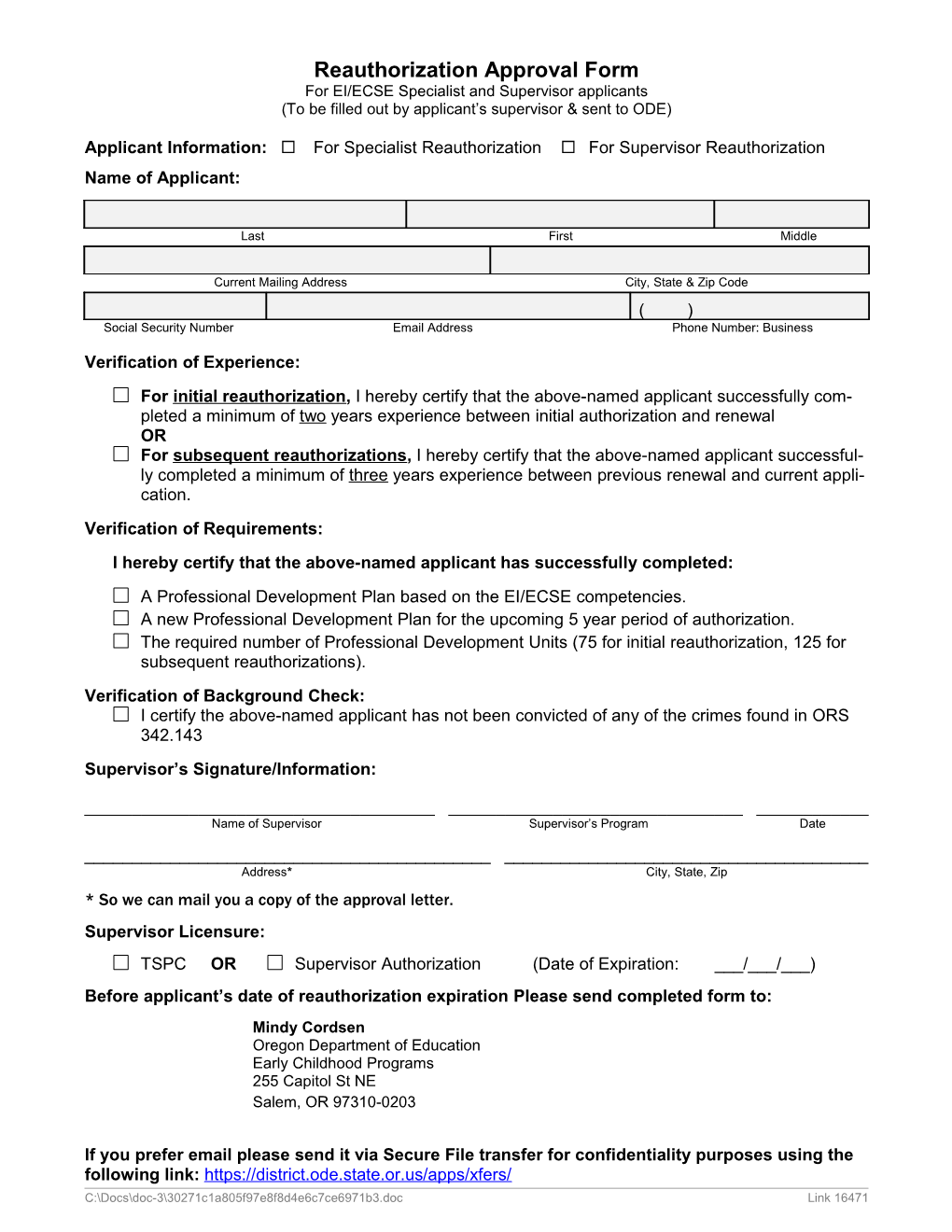 Reauthorization Approval Form