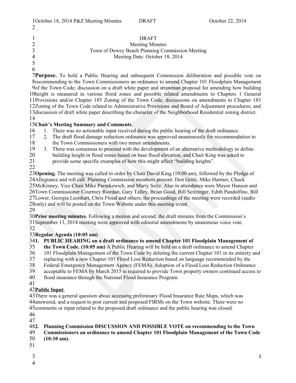 October 18, 2014 P&Z Meeting Minutes DRAFT October 22, 2014