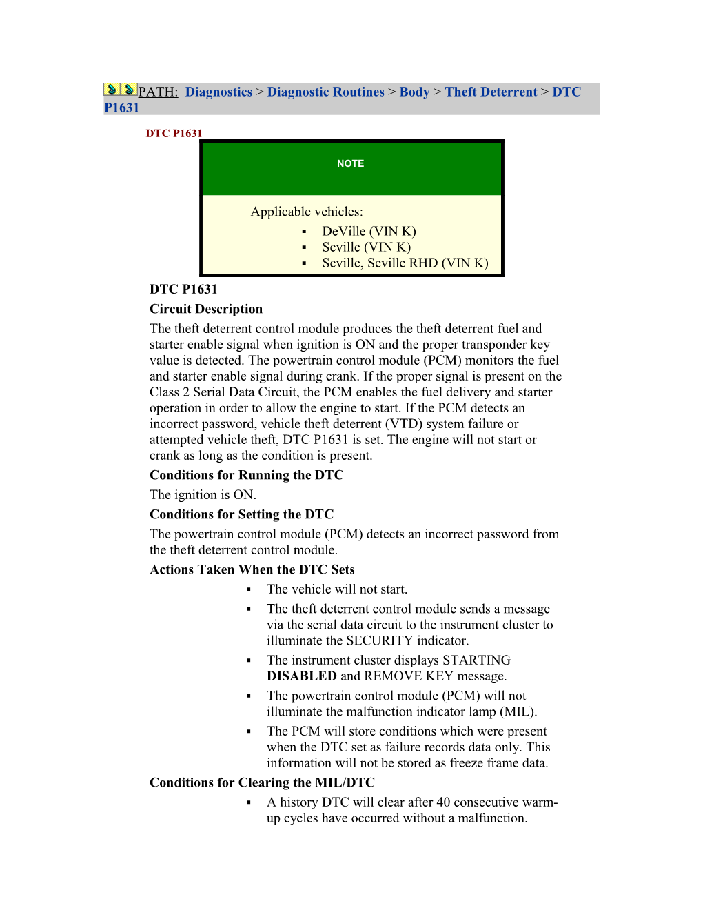 PATH:Diagnostics Diagnostic Routines Bodytheft Deterrentdtc P1631