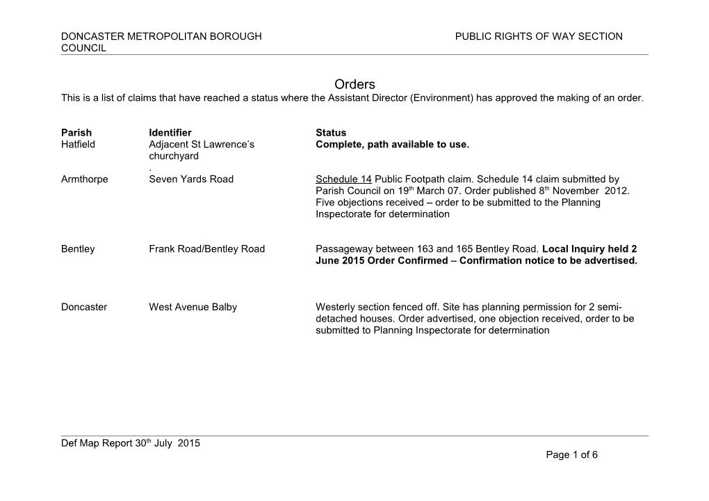 Doncaster Metropolitan Boroughpublic Rights of Way Section