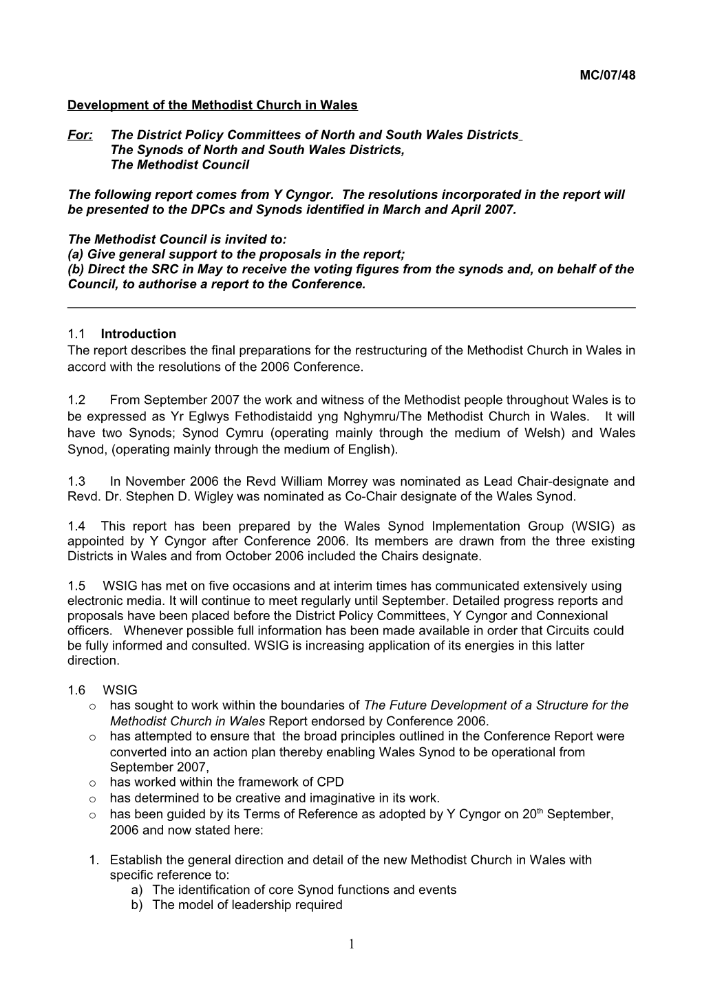 Development of the Methodist Church in Wales