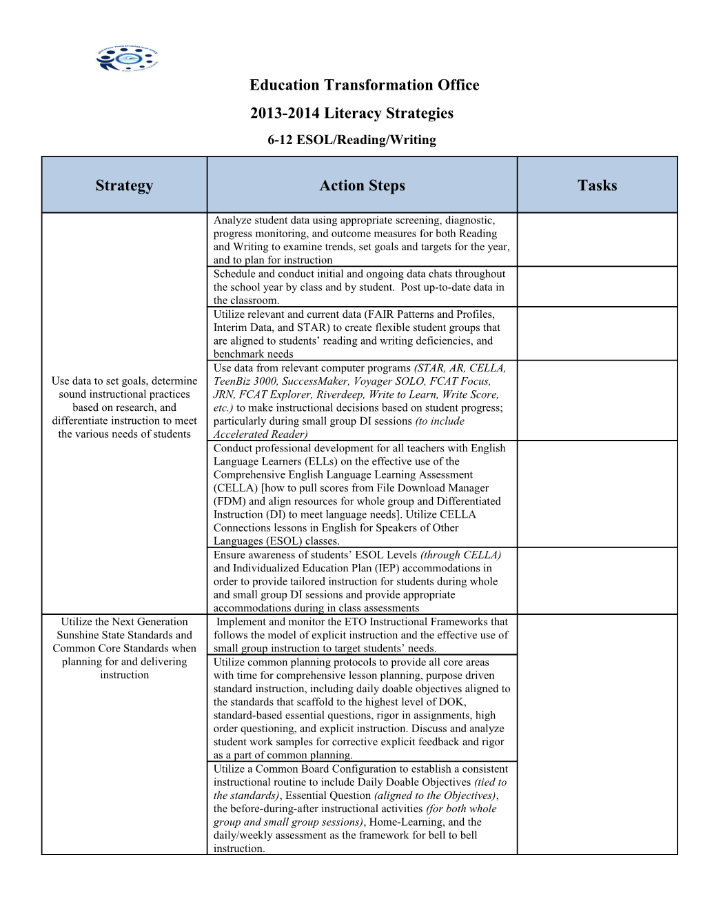 2013-2014 Literacy Strategies