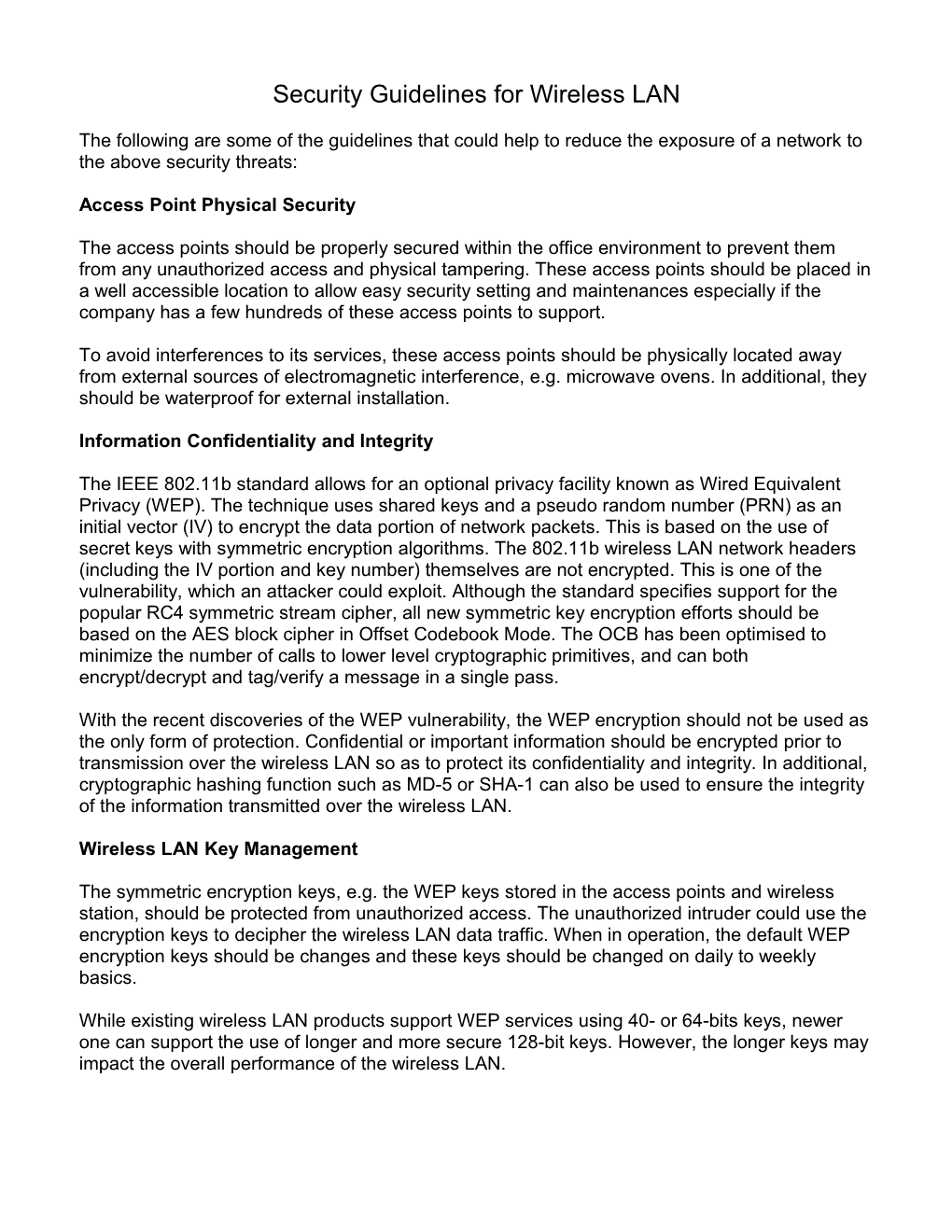 Security Guidelines for Wireless LAN