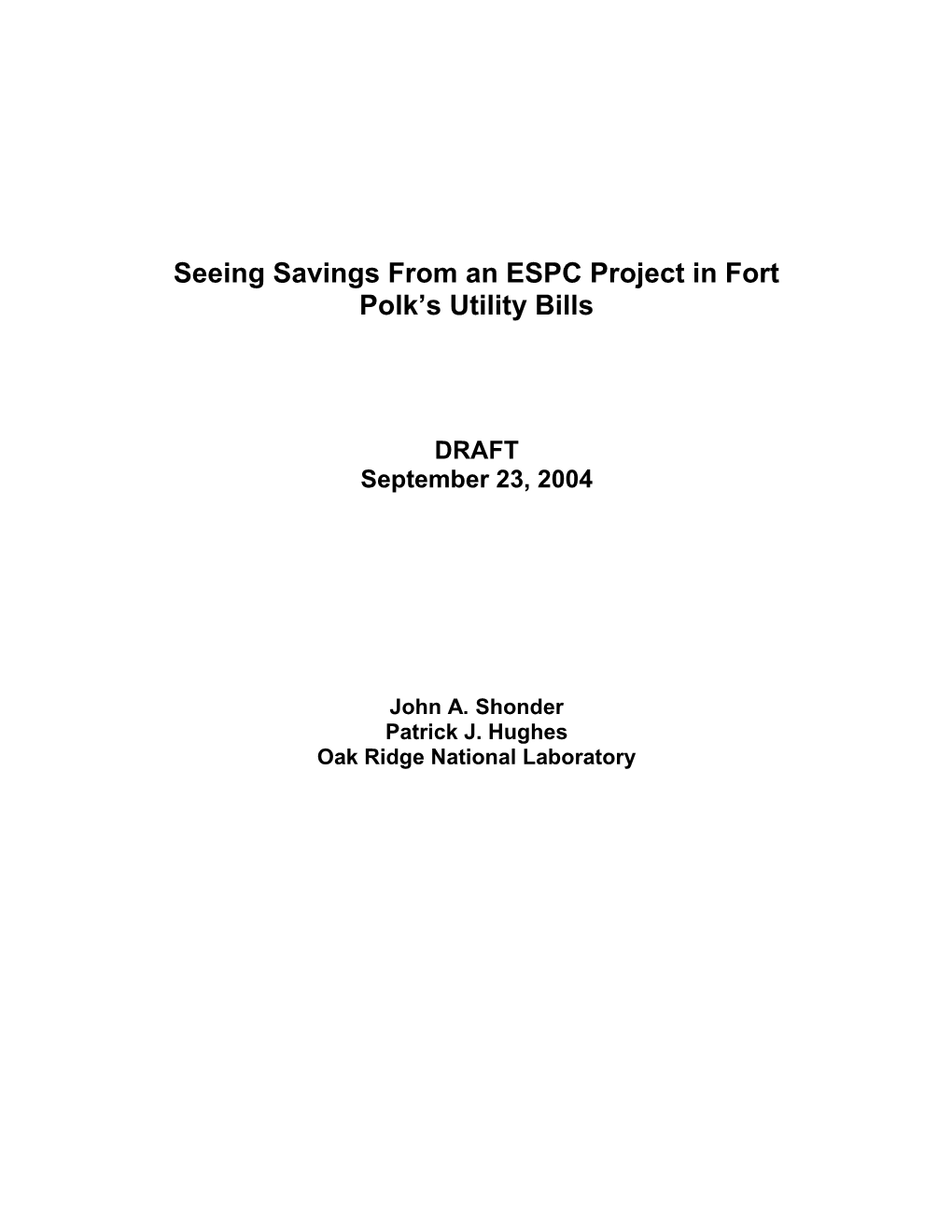 Utility Bill Analysis to Show Savings from an ESPC at Fort Polk