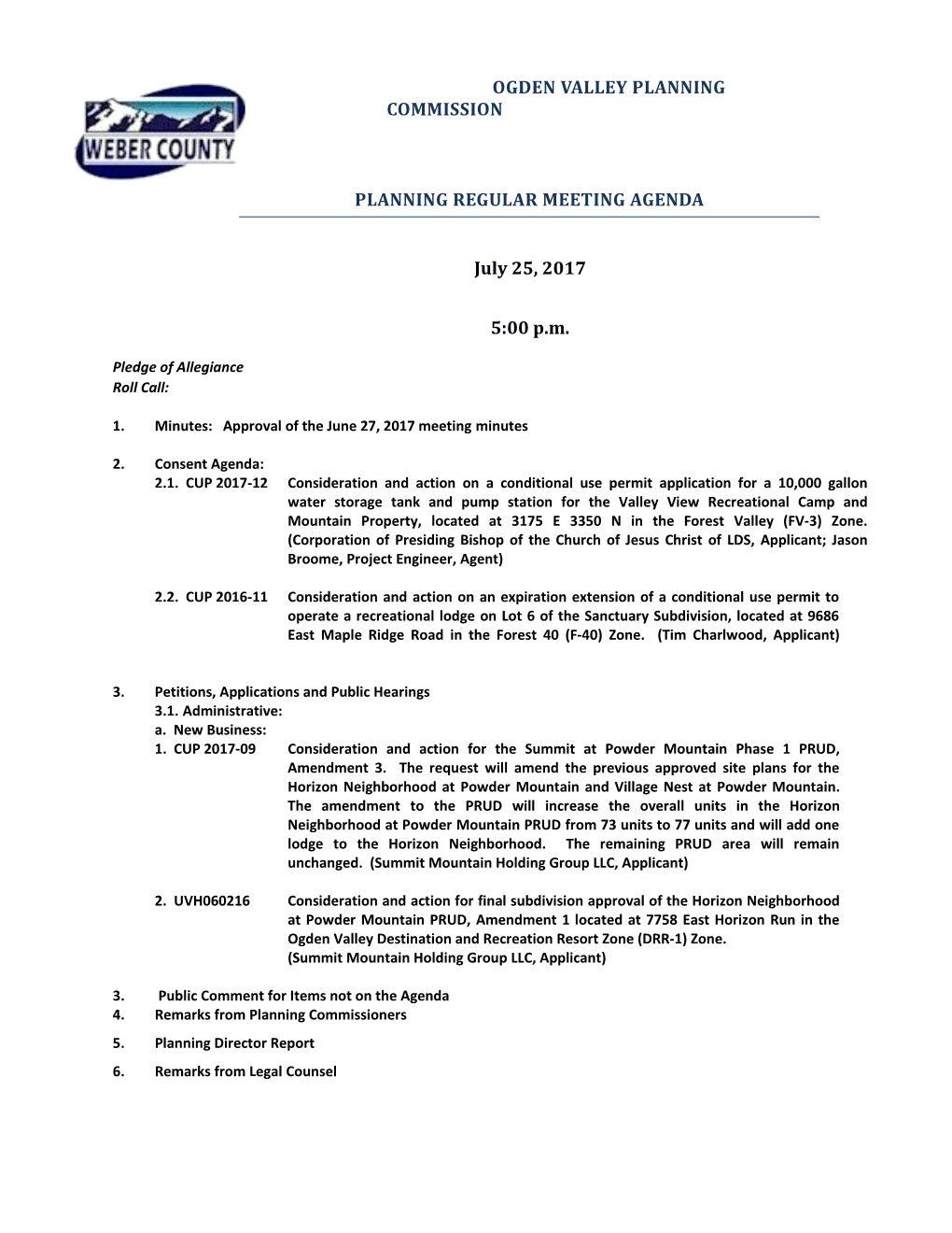 Planning Regular Meeting Agenda