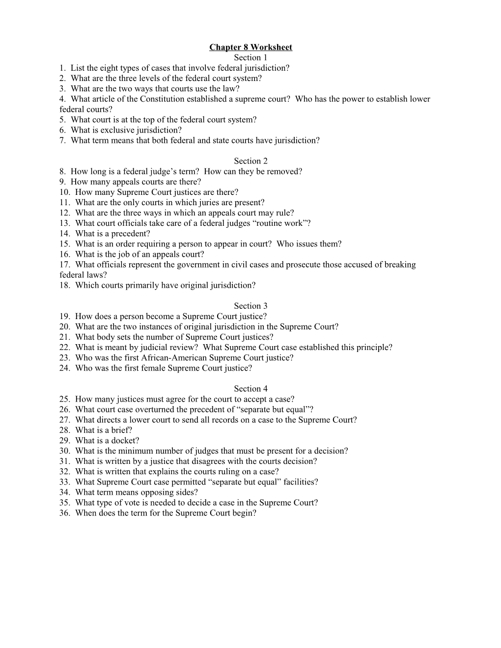 Chapter 8 Worksheet