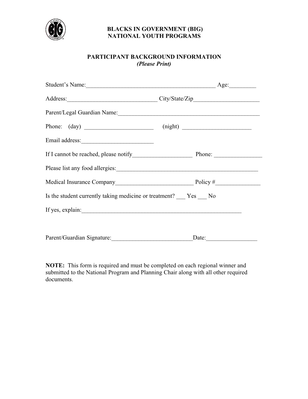 Union Hill Activity Permission Slip (Blank)Union Hill Baptist Church