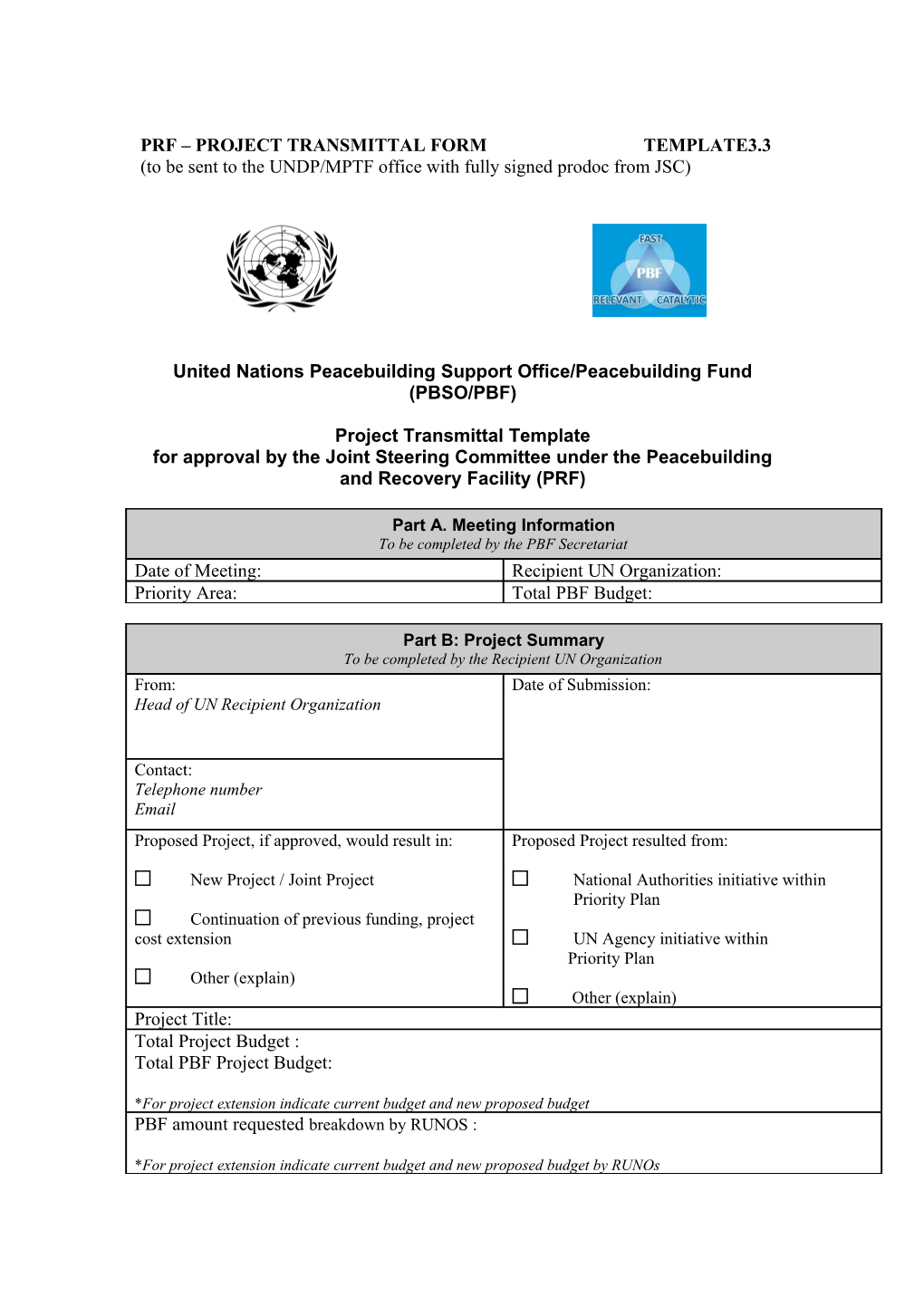 Prf Project Transmittal Form