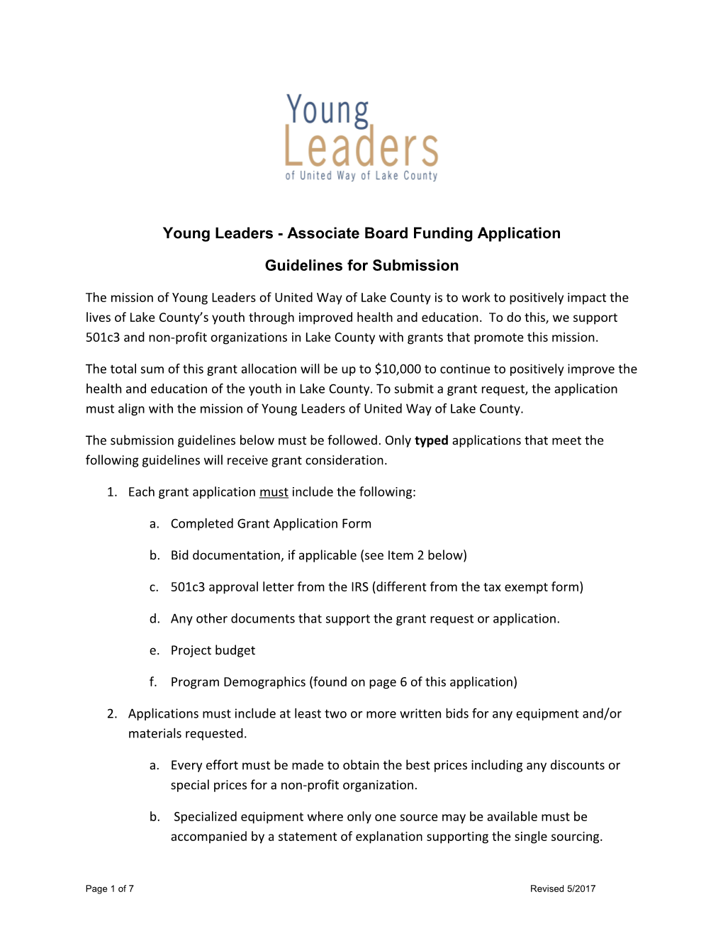 Young Leaders - Associate Board Funding Application