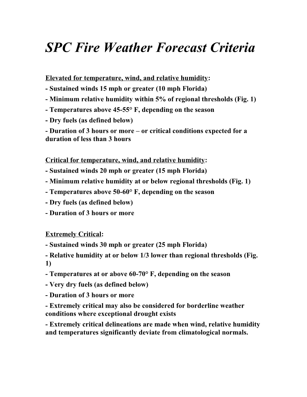 SPC Fire Weather Forecast Criteria