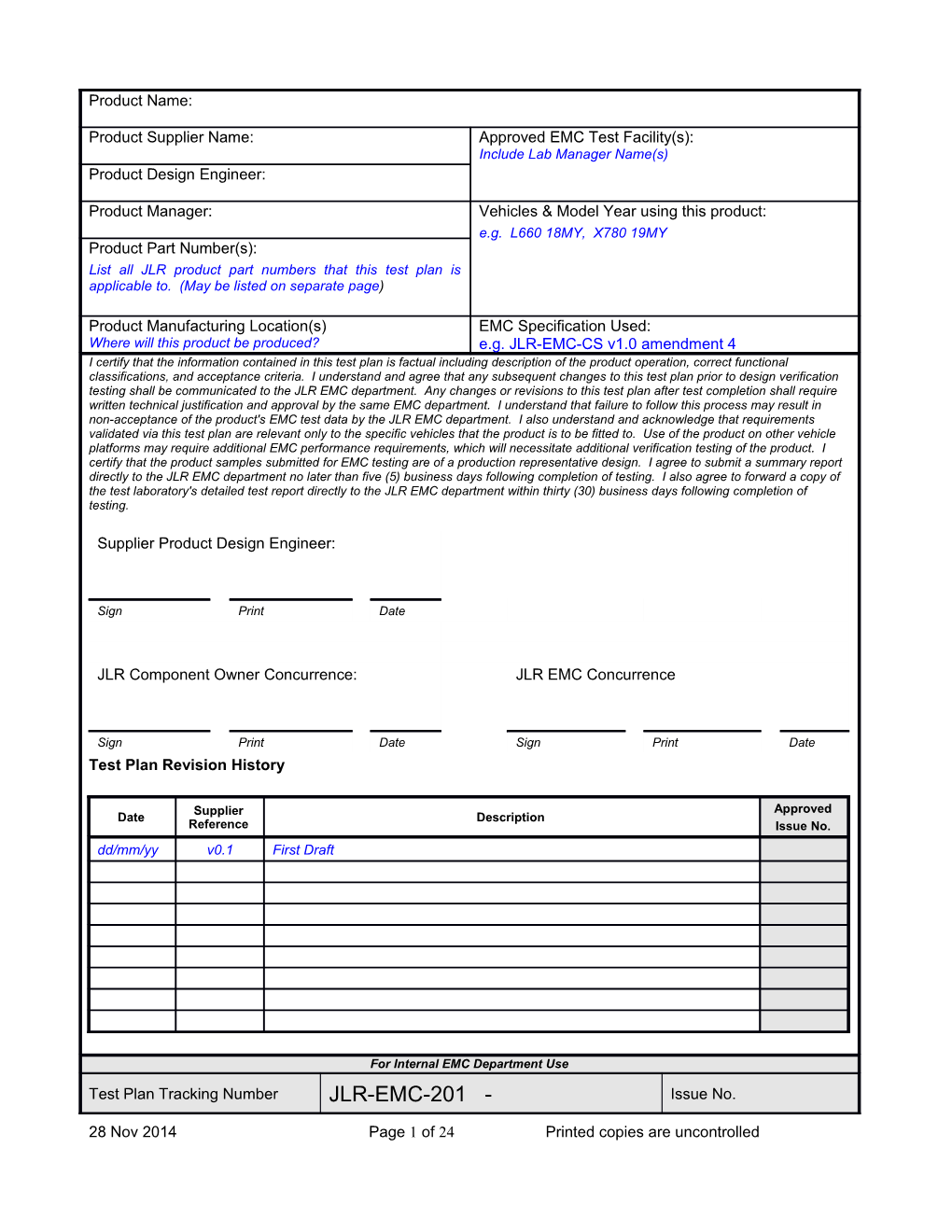 Component EMC Test Plan