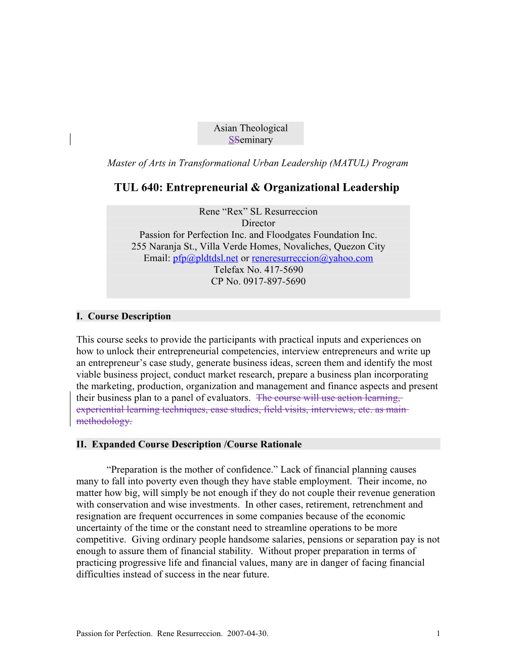 TUL 640: Entrepreneurial & Organizational Leadership