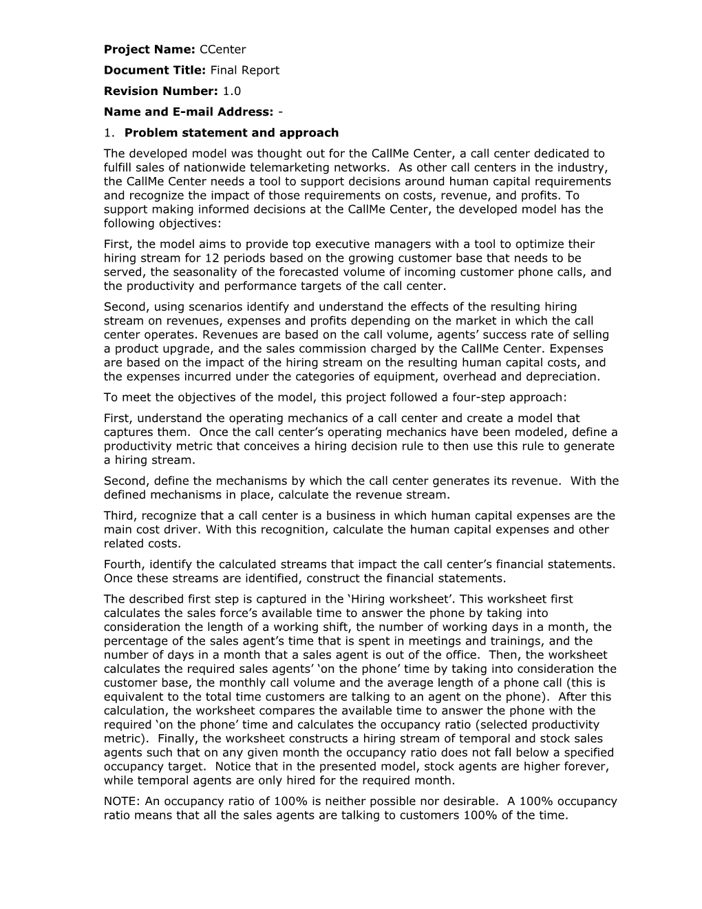 Ccenterfinal Report, Rev 1.0Page 1