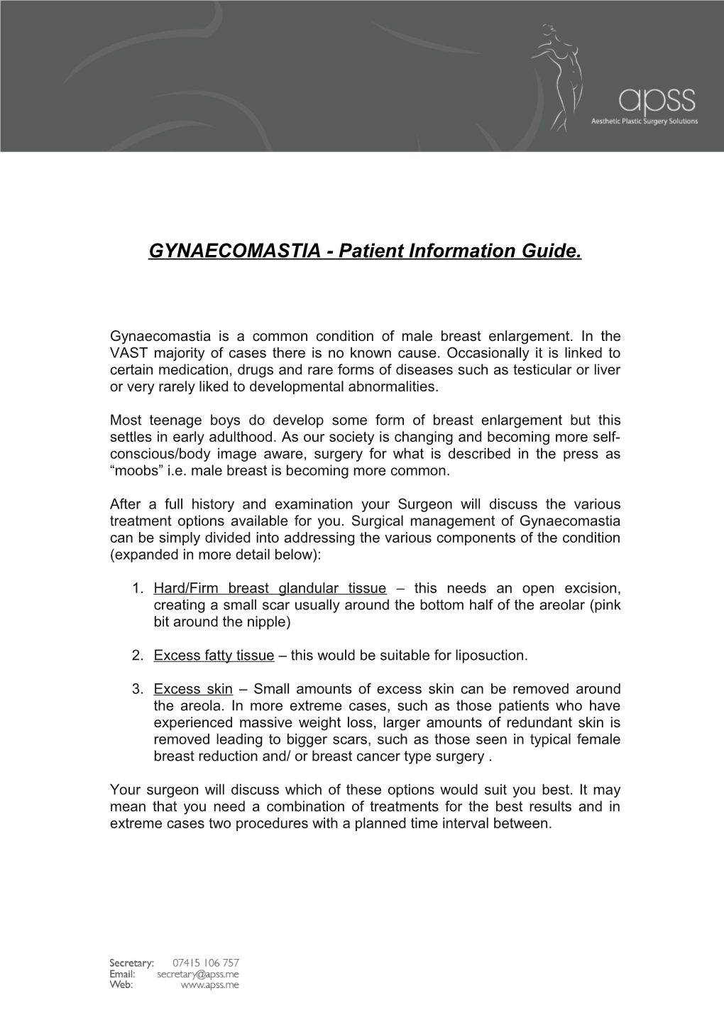 GYNAECOMASTIA - Patient Information Guide