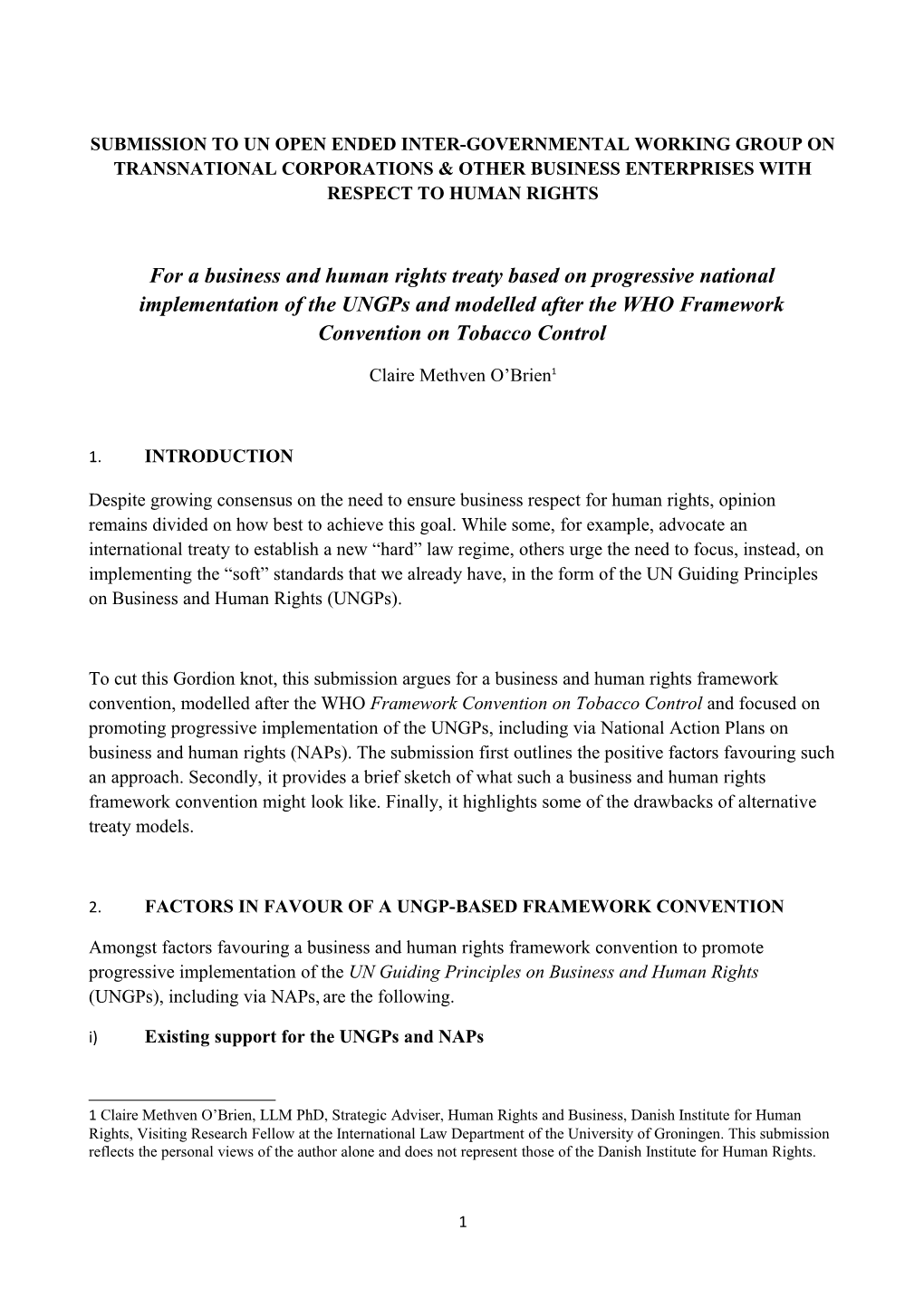 Submission to Un Open Ended Inter-Governmental Working Group on Transnational Corporations