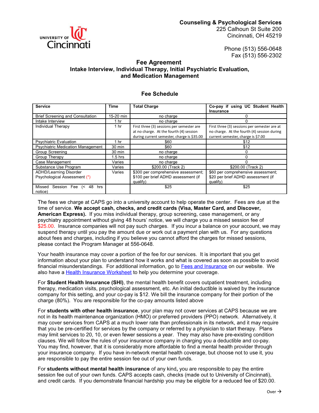 Intake Interview, Individual Therapy, Initial Psychiatric Evaluation, and Medication Management