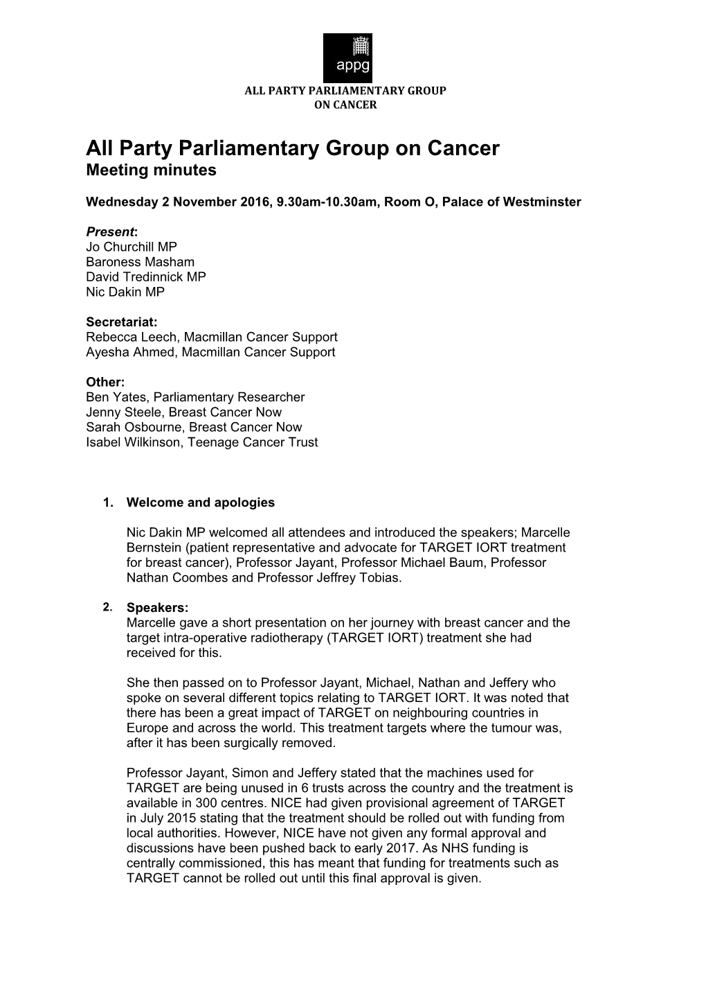 All Party Parliamentary Group on Cancer