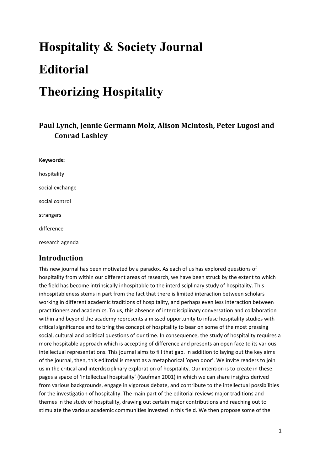 Hospitality & Society Journal