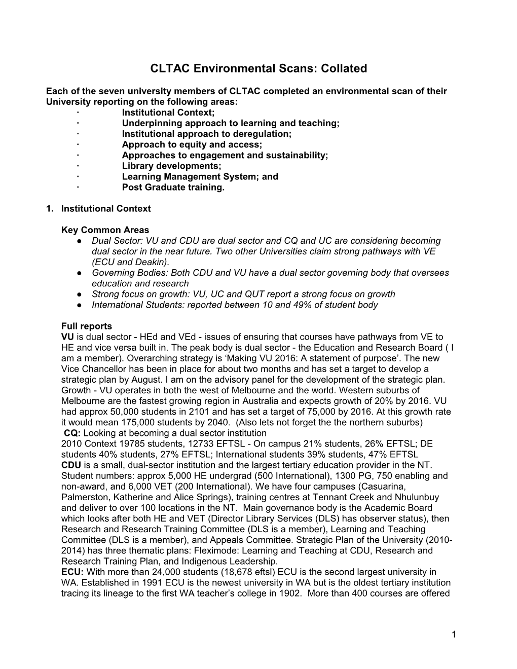 CLTAC Environmental Scans: Collated