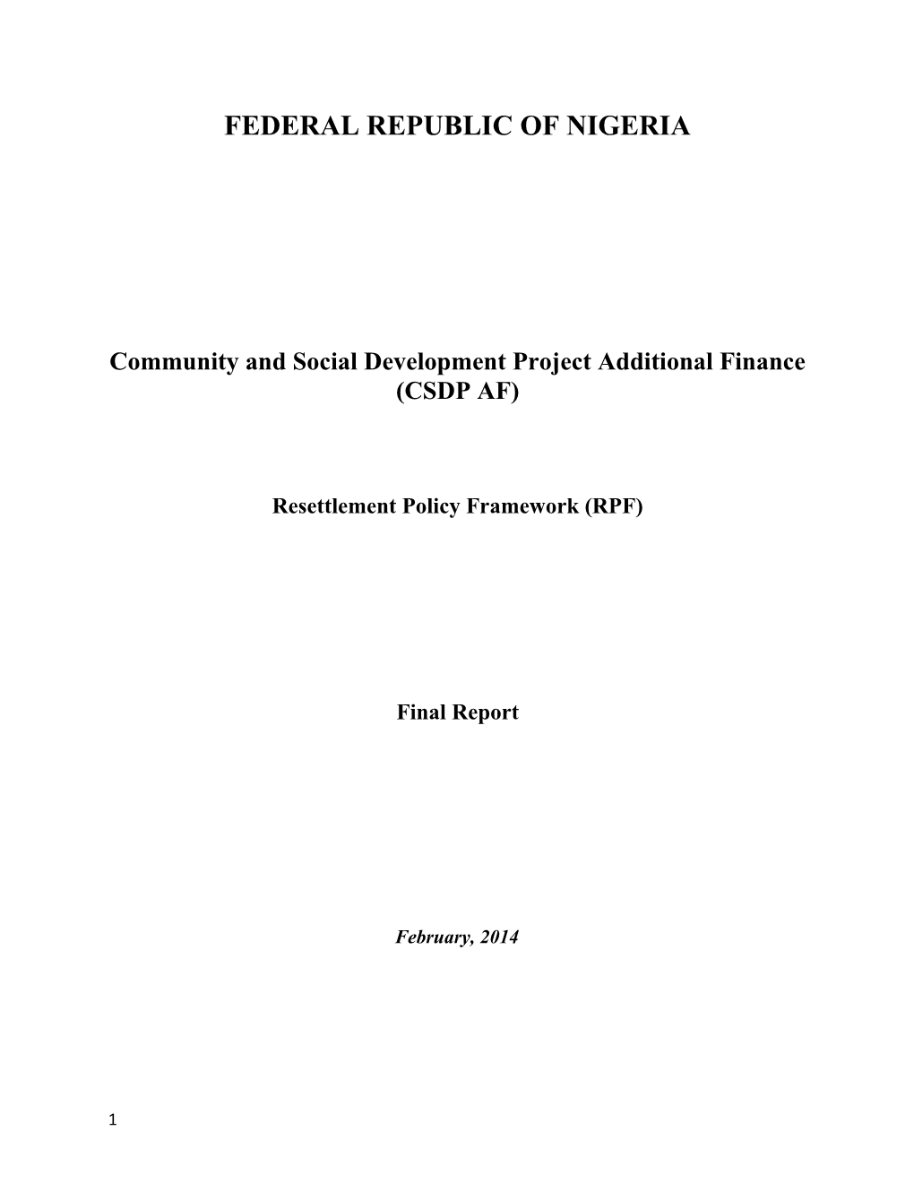 Community and Social Development Projectadditional Finance (CSDP AF)
