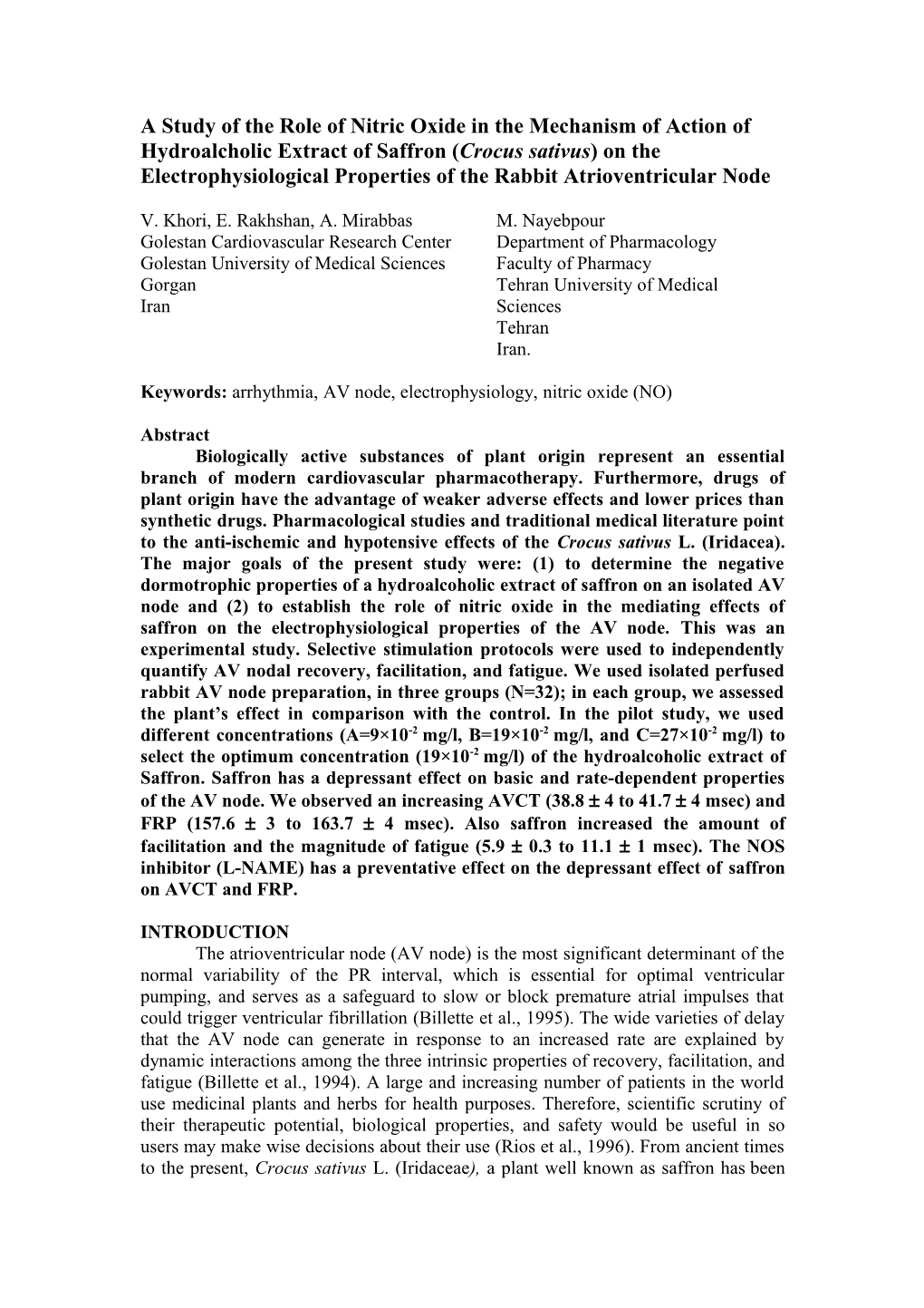 A Study of the Role of Nitric Oxide in the Mechanism of Action of Hydroalcholic Extract