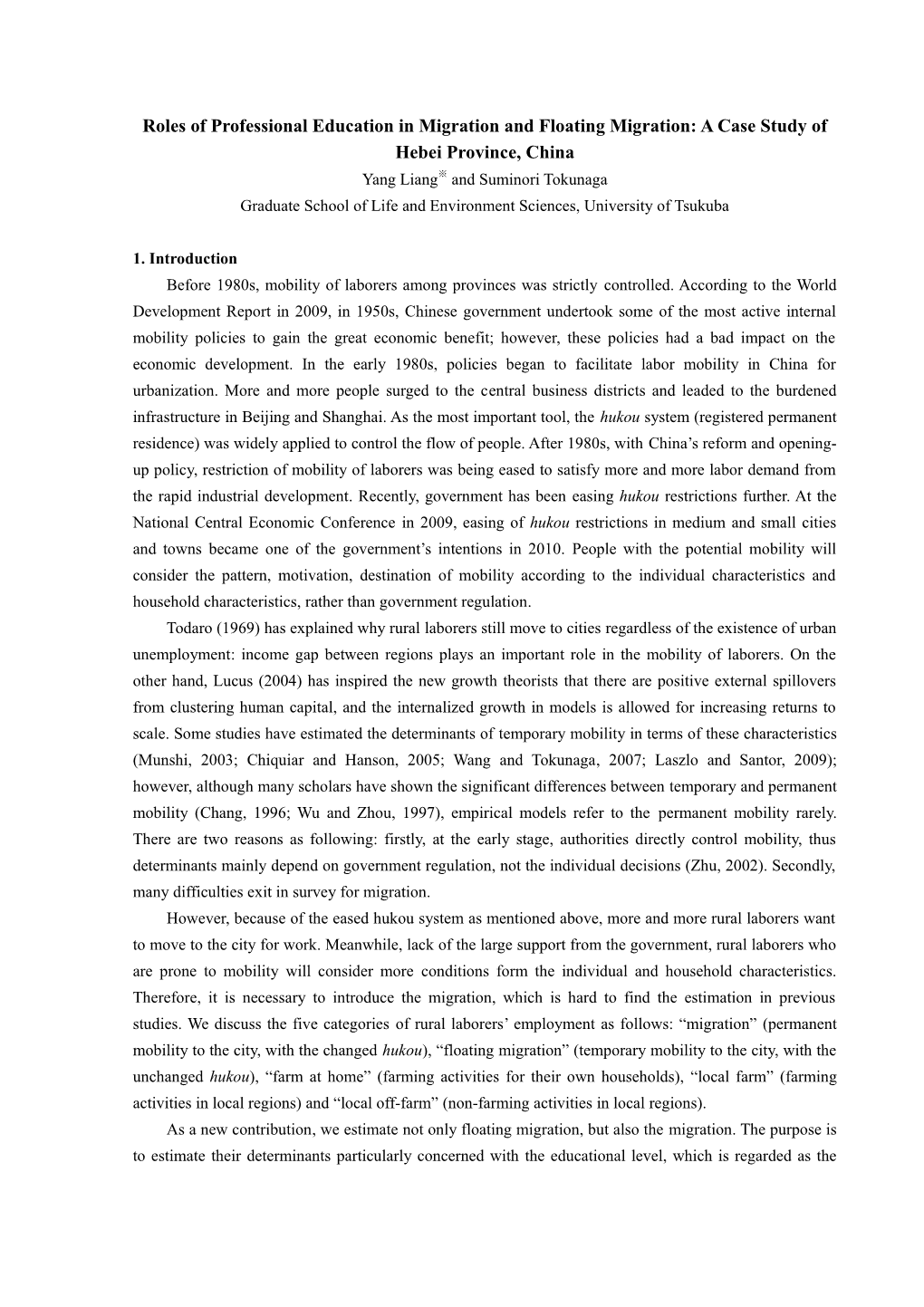 Roles of Professional Education in Migration and Floating Migration: a Case Study of Hebei