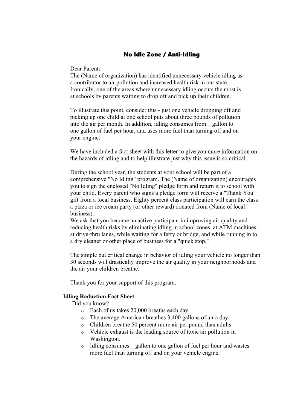Air Watch Northwest Anti Idling Letter to Parent Template