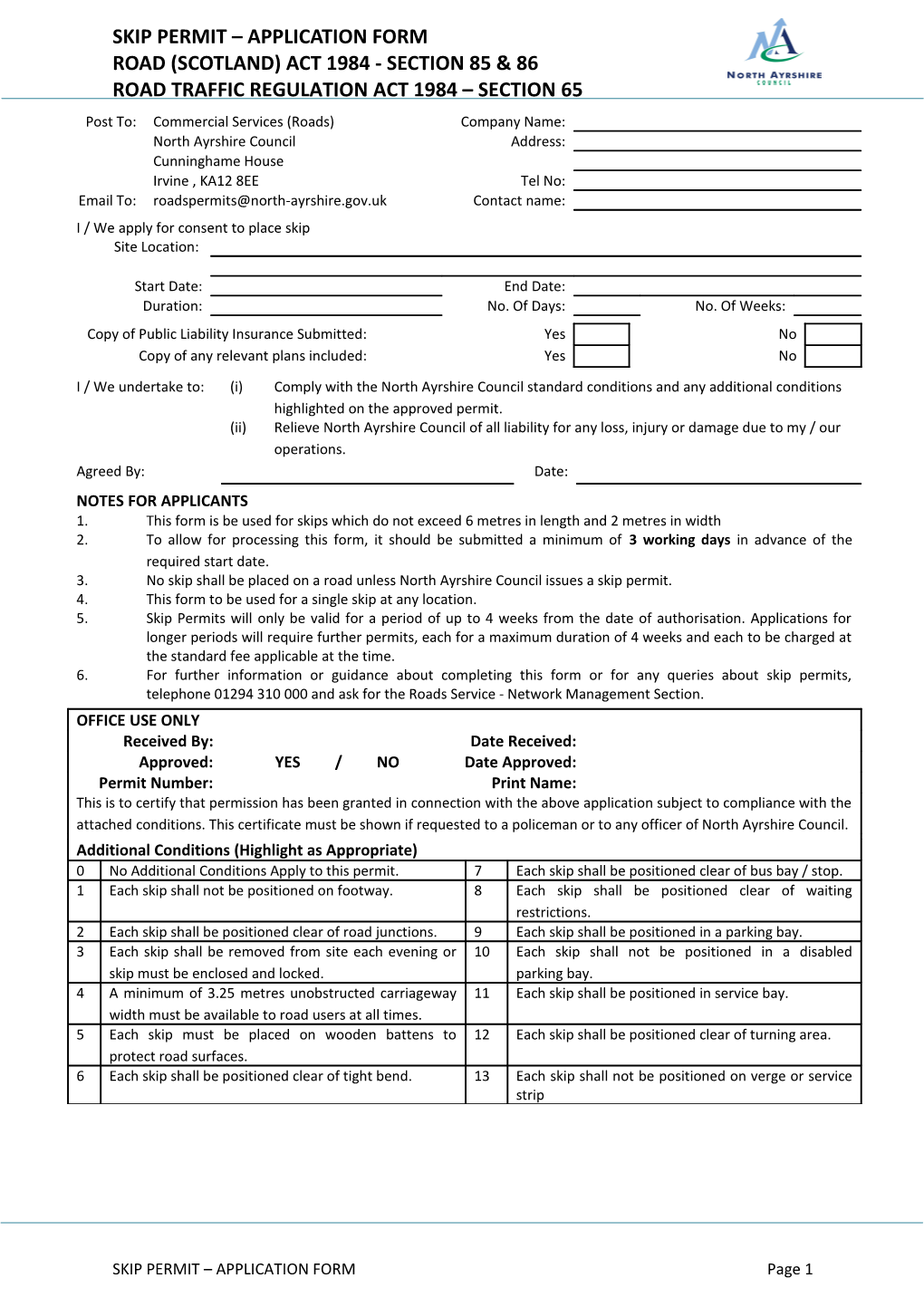 Skip Permit Application