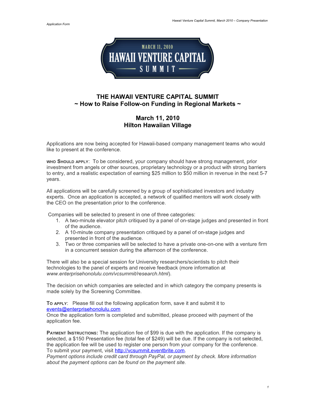 The Hawaii Venture Capital Summit