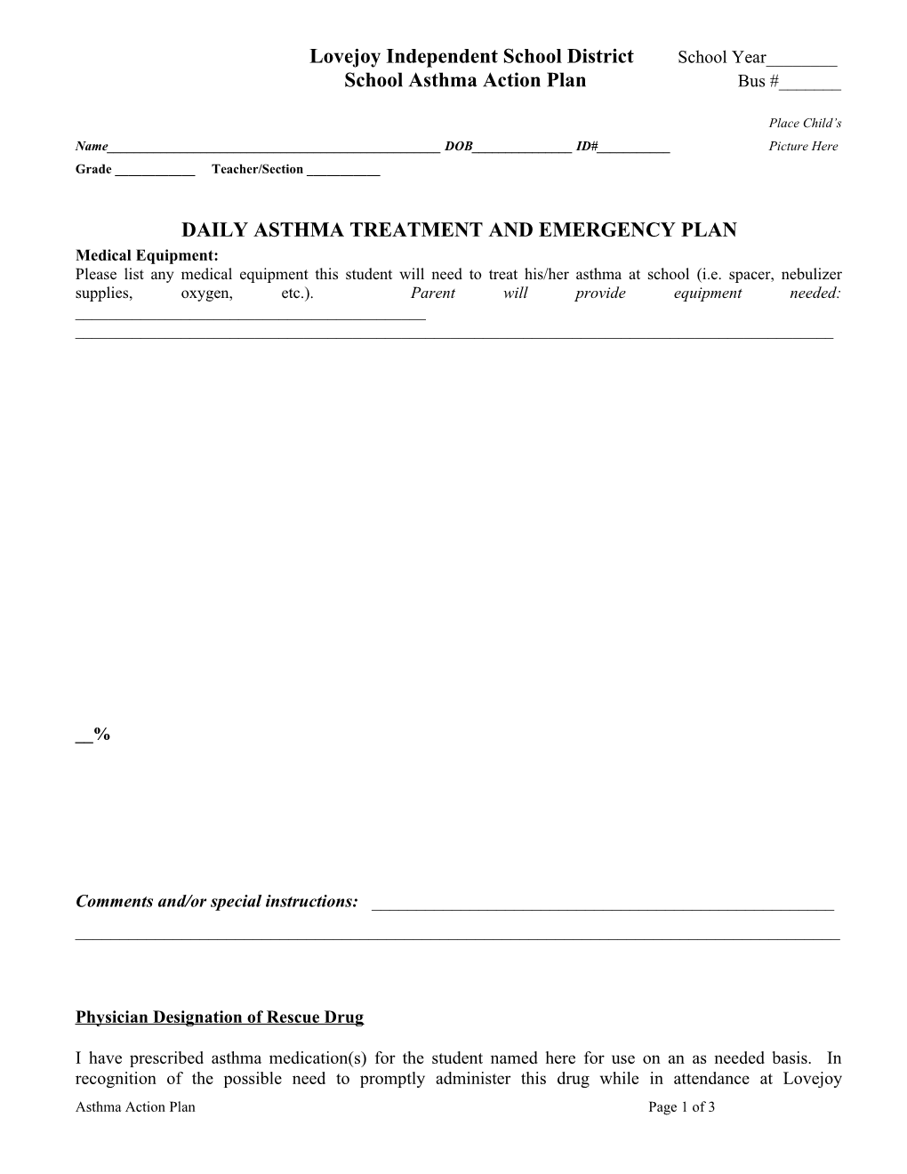 Severe Allergy Emergency Action Plan