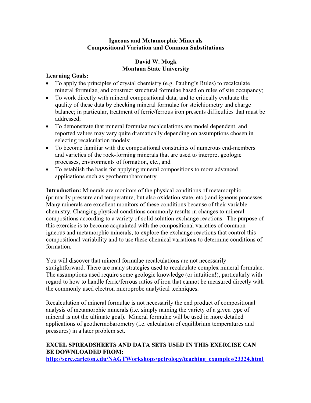 Igneous and Metamorphic Minerals