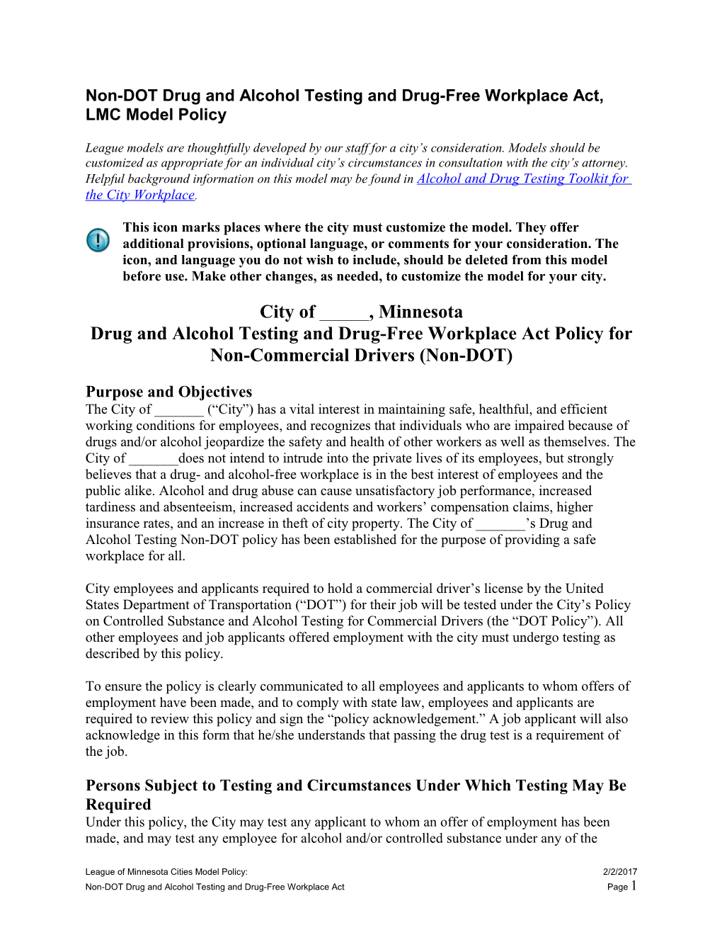 Non-DOT Drug and Alcohol Testing and Drug-Free Workplace Act