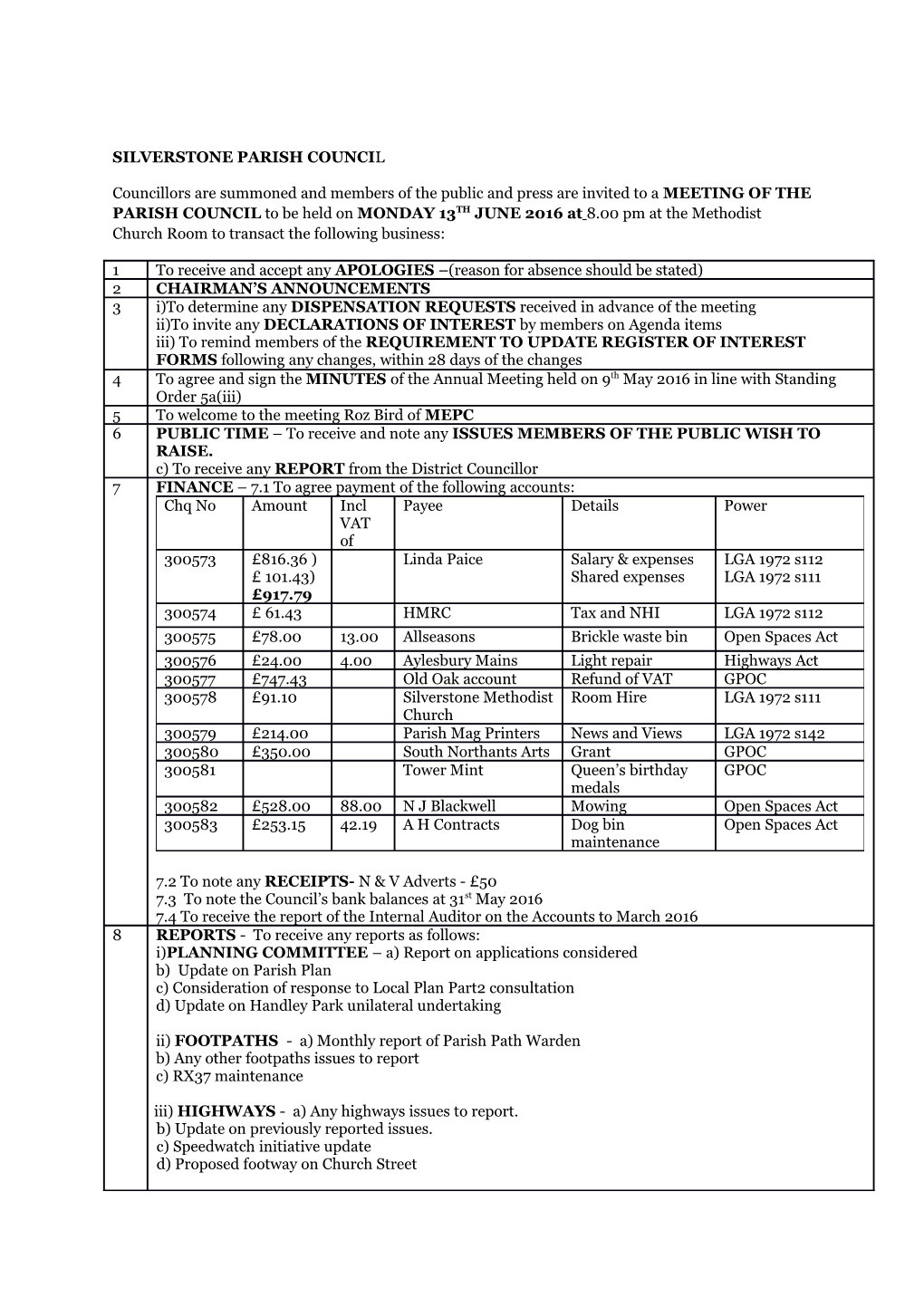 Silverstone Parish Counci L